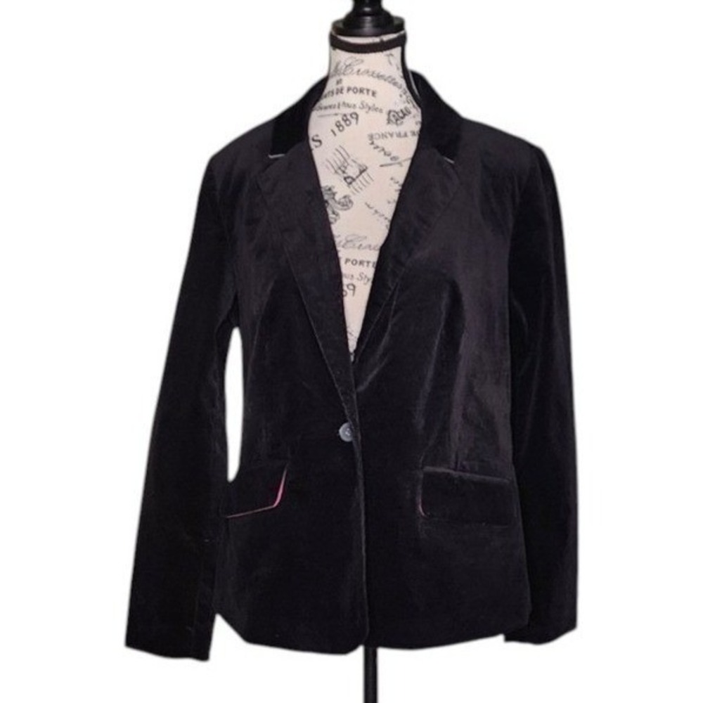 Charter Club Womens Black Cotton Stretch Blazer Size 8 Pink Lining Career Jacket
